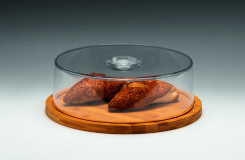 ZCP 818 — AKRİLİK KAPAKLI FANUS / BAMBU ALTLI Ø 33 x H: 11 cm