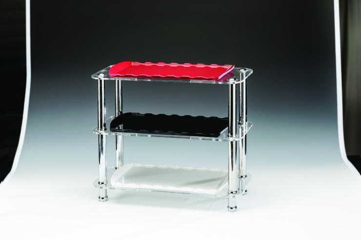 ZCP 572 — MELAMİN TEPSİLİ TEŞHİR STANDI - 22 x 43,5 x H: 38 cm