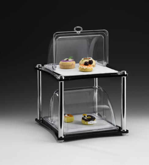 ZCP 883 — 2 KATLI MELAMİN TEPSİLİ KAPAKLI AKRİLİK STAND / GN 1/2 34 x 39 x H: 47 cm