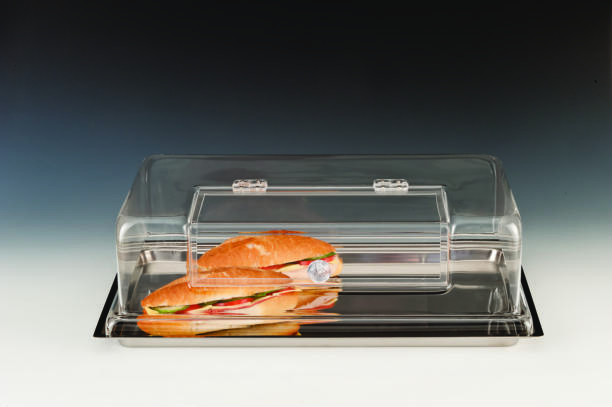 ZCP 016 — ÇELİK TEPSİLİ, AKRİLİK KAPAKLI MUHAFAZA KABI / GN 1/1   18/10 36 x 56 x H: 16 cm 126