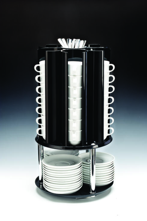 ZCP 362 — ABS DÖNER FİNCAN, TABAK, KAŞIK STANDI - Ø 30 x H: 55 cm STANDIN kAPASİTESİ 48’ER ADET FİNCAN, TABAK, KAŞIKTIR.