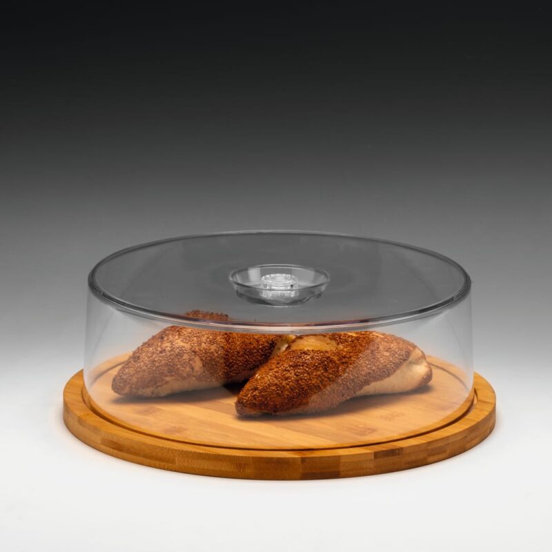 ZCP 818 — AKRİLİK KAPAKLI FANUS / BAMBU ALTLI Ø 33 x H: 11 cm