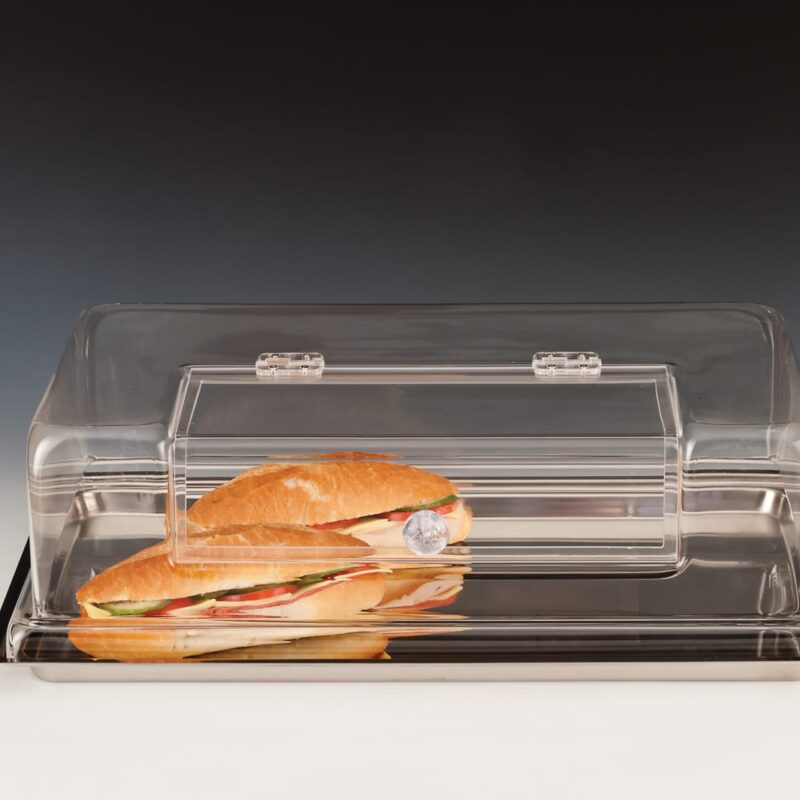 ZCP 016 — ÇELİK TEPSİLİ, AKRİLİK KAPAKLI MUHAFAZA KABI / GN 1/1 18/10 36 x 56 x H: 16 cm