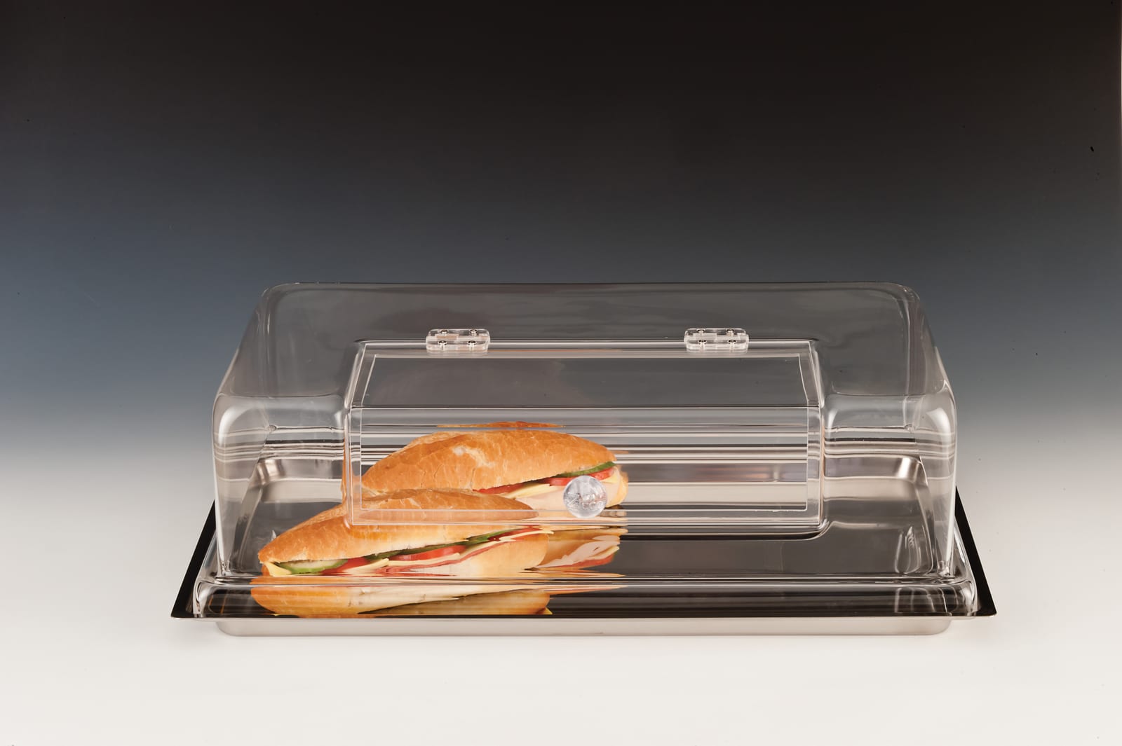 ZCP 016 — ÇELİK TEPSİLİ, AKRİLİK KAPAKLI MUHAFAZA KABI / GN 1/1 18/10 36 x 56 x H: 16 cm