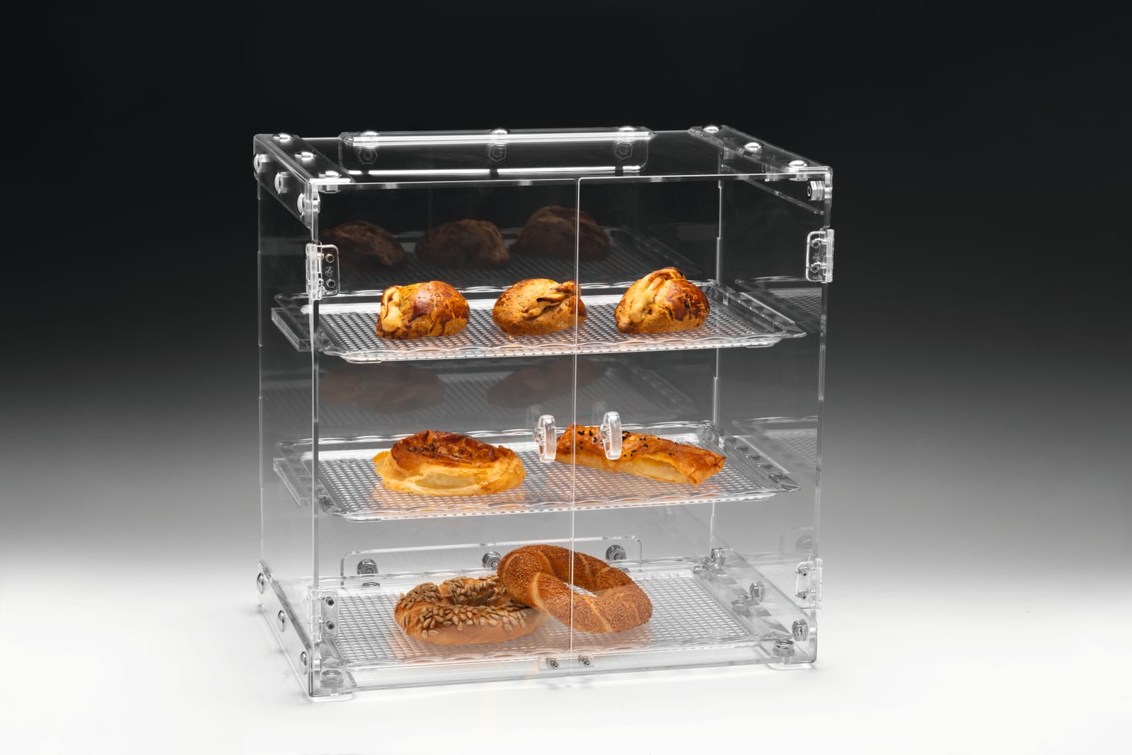ZCP 263 — POLYCARBONAT TEPSİLİ TEŞHİR STANDI 45 x 31 x H: 46 cm