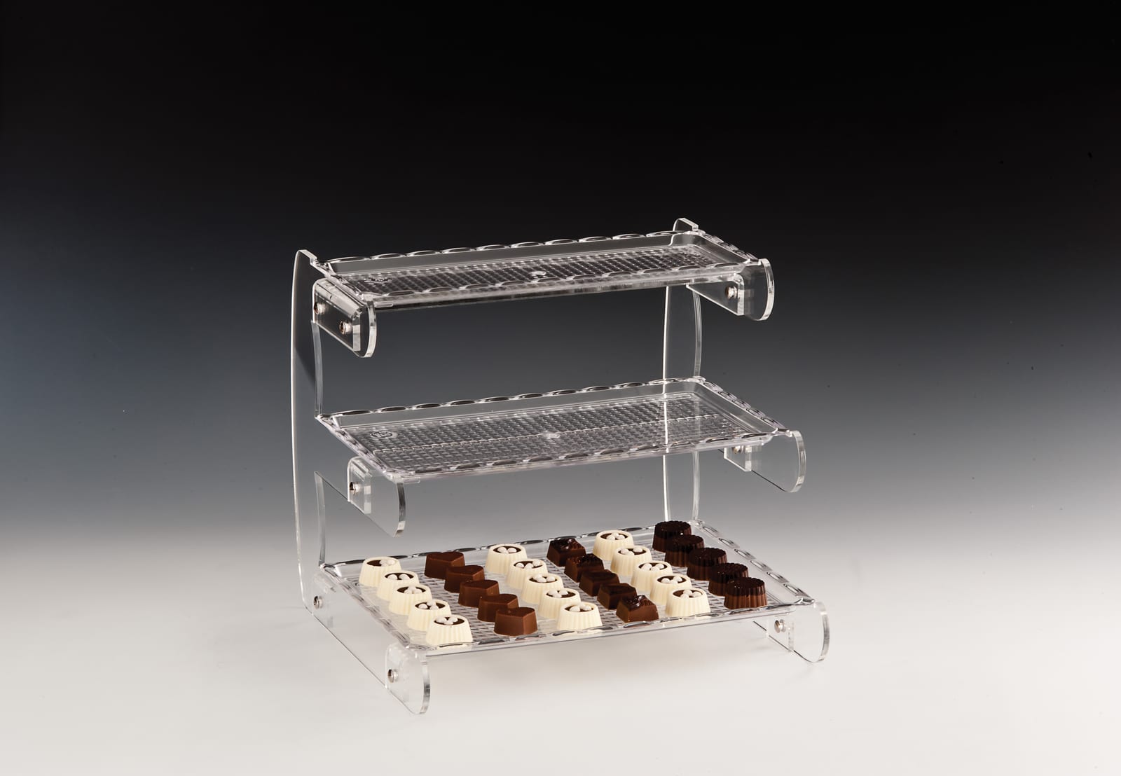 ZCP 309 — POLYCARBONAT TEPSİLİ TEŞHİR STANDI) 32 x 30 x H: 29 cm