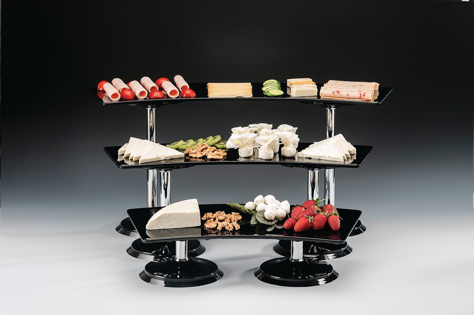 ZCP 648 — MELAMİN TEPSİLİ TEŞHİR STANDI ( K 2014 - 2015 - 2016 ) 19 x 66 - 19 x 56 - 19 x 46 H: 30 cm