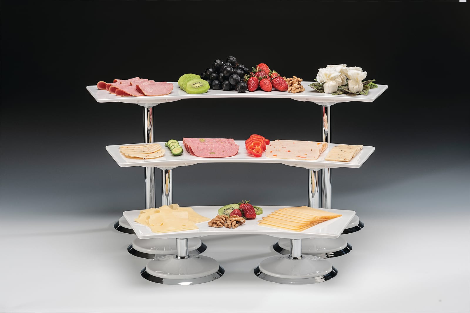 ZCP 648 — MELAMİN TEPSİLİ TEŞHİR STANDI ( K 2014 - 2015 - 2016 ) 19 x 66 - 19 x 56 - 19 x 46 H: 30 cm