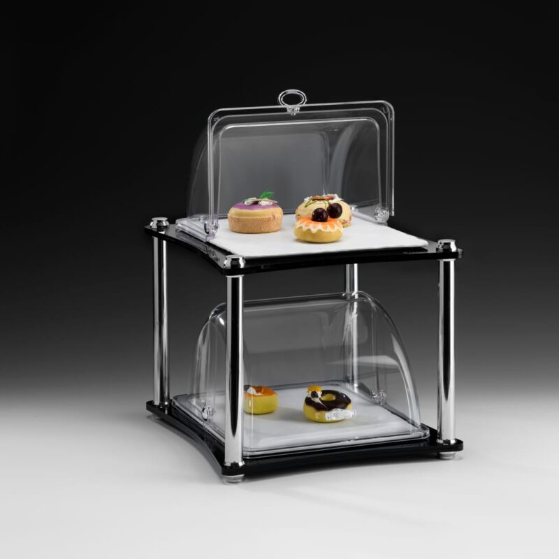ZCP 883 — 2 KATLI MELAMİN TEPSİLİ KAPAKLI AKRİLİK STAND / GN 1/2 34 x 39 x H: 47 cm