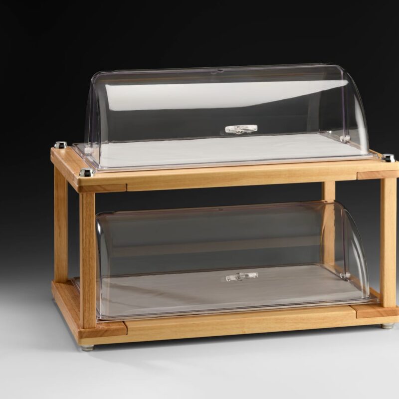 ZCP 888 — AHŞAP 2 KATLI MELAMİN TEPSİLİ KAPAKLI STAND / GN 1/1 40 x 60 x H: 50 cm