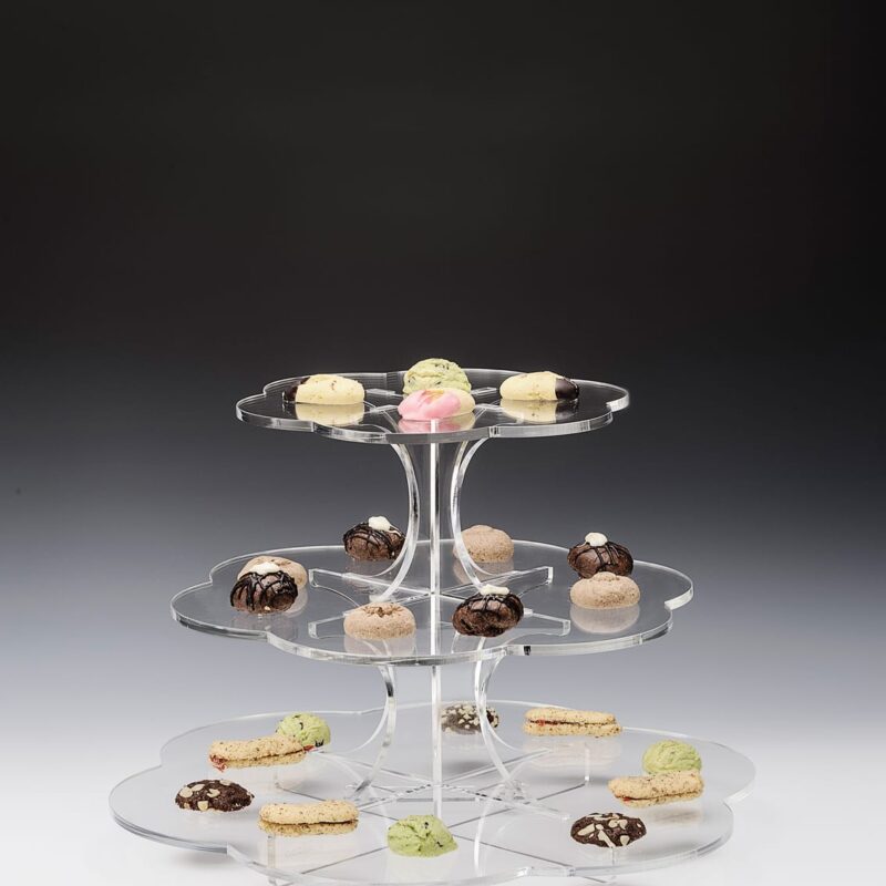ZCP 650 — 3 KATLI PAPATYA MODEL AKRİLİK TEŞHİR STANDI Ø 49, 39, 29 x H: 34 cm
