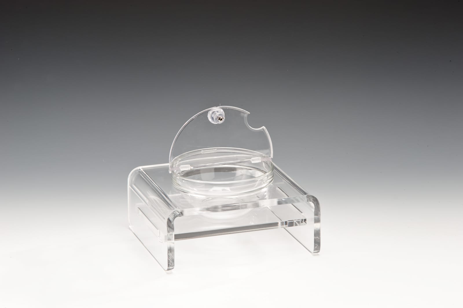 ZCP 286 — CAM KASELİ POLYCARBONAT KAPAKLI TEŞHİR STANDI 21 x 19 cm / KASE (BOWL) Ø 14 cm